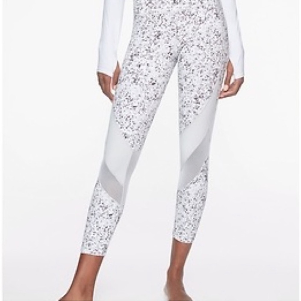 Athleta Speckled Print Mesh Block Leggings Womens XS High Waisted Workout Tight